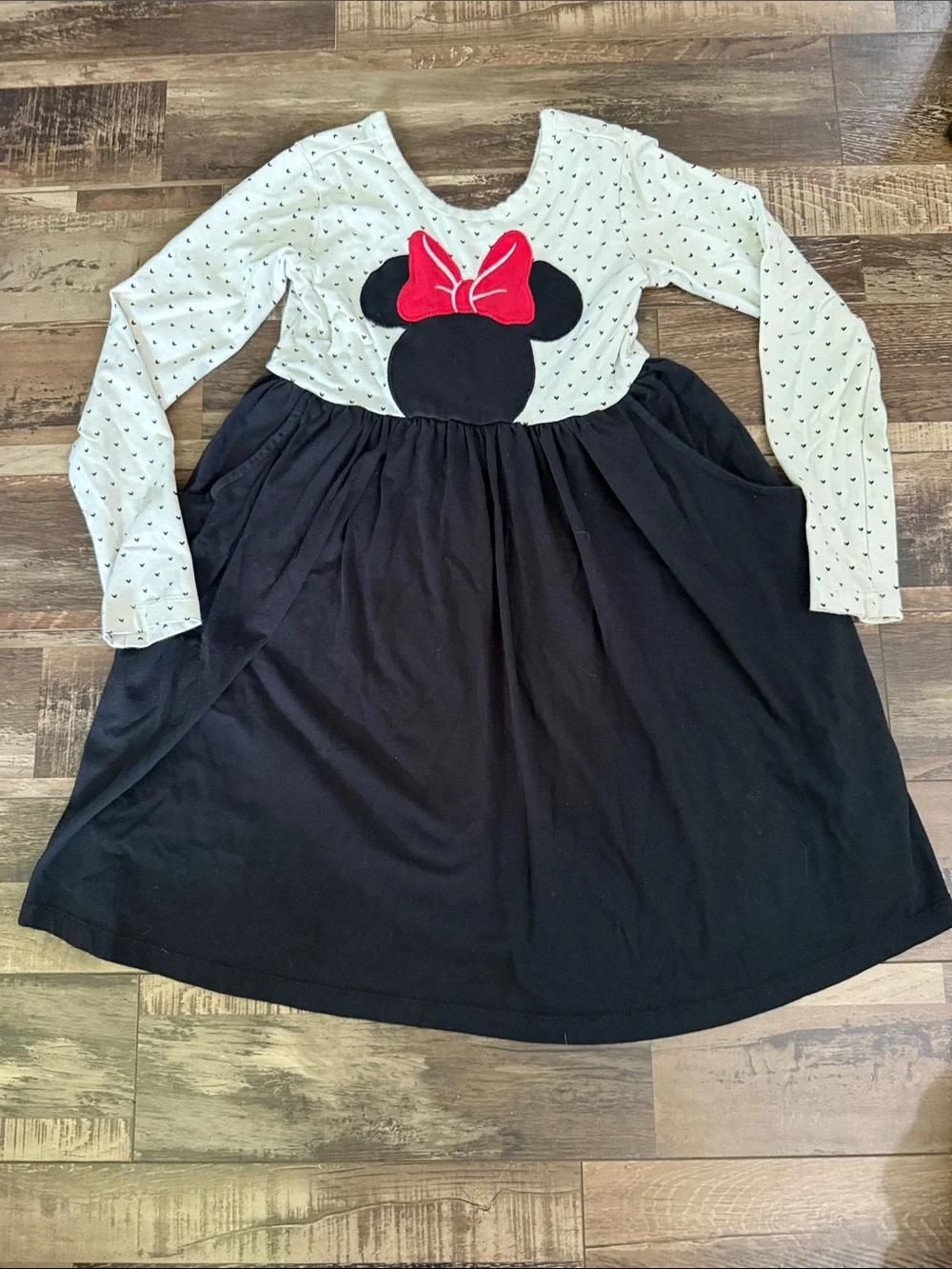 Hanna Andersson Black & White Minnie-Inspired Long Sleeve Dress with Red Bow